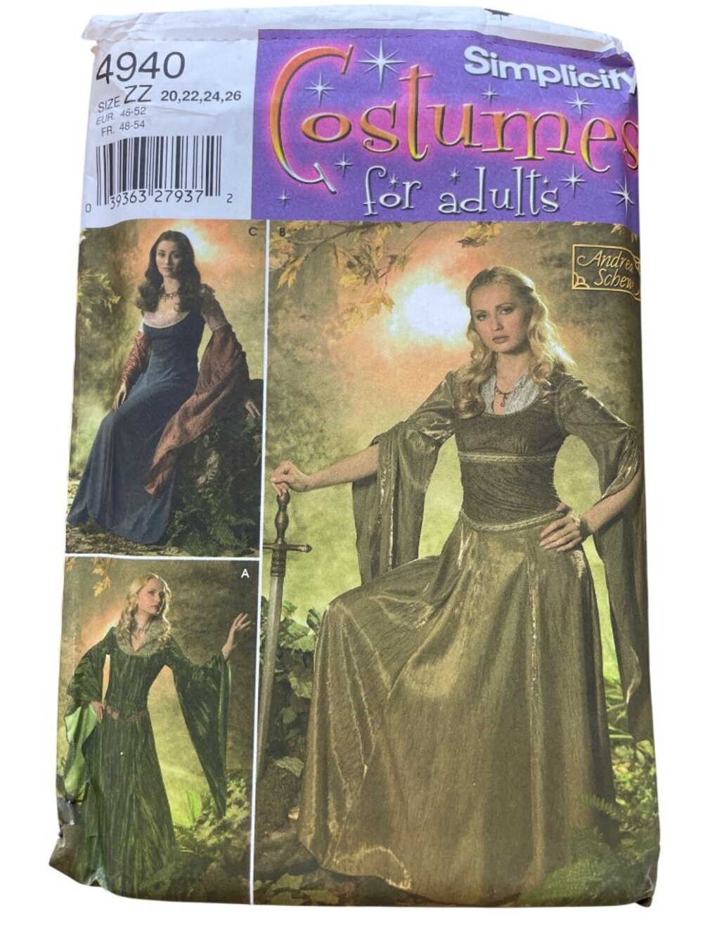 Simplicity 4940 Sewing Pattern Size 20-26 Medieval Costumes Adults Gown UNCUT